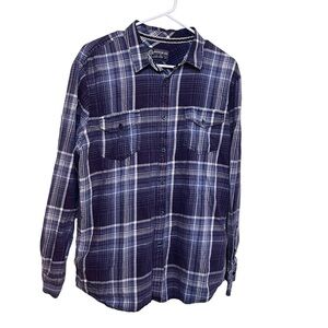 American Rag Men's Large Blue White Blue Plaid Cotton Button Down Shirt EUC